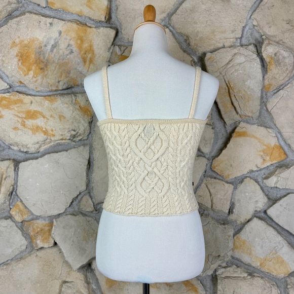 Ralph Lauren Vintage Cropped Wool Aran Knit Sweater Tank Cream Froth | S - Picture 2 of 4